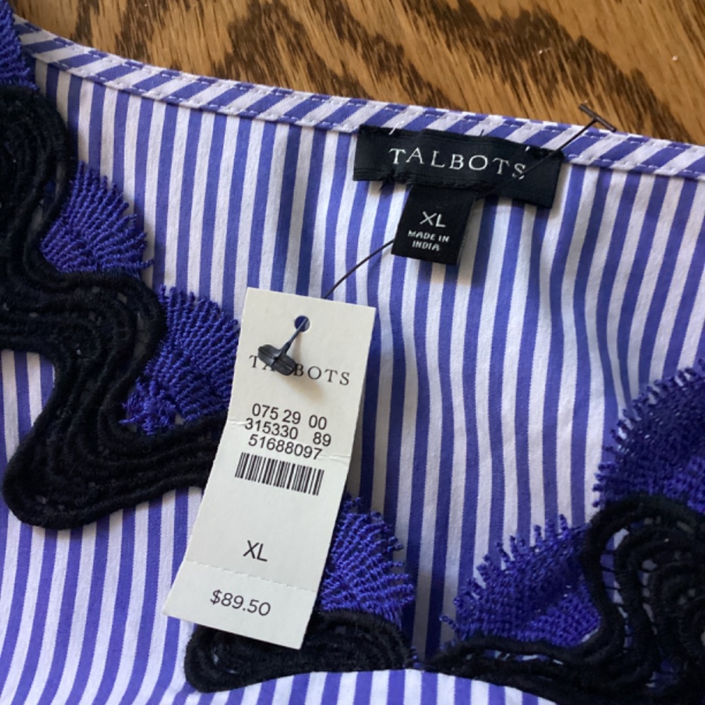 NWT Talbots Embroidered Rick Rack Trim Top Blouse Bell Sleeves XL Striped Brand - Picture 16 of 16